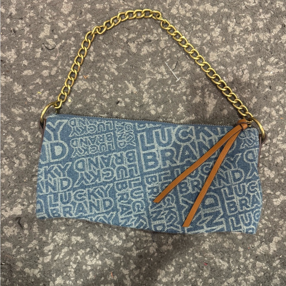 Lucky Brand Blue Denim Clutch with Gold Chain